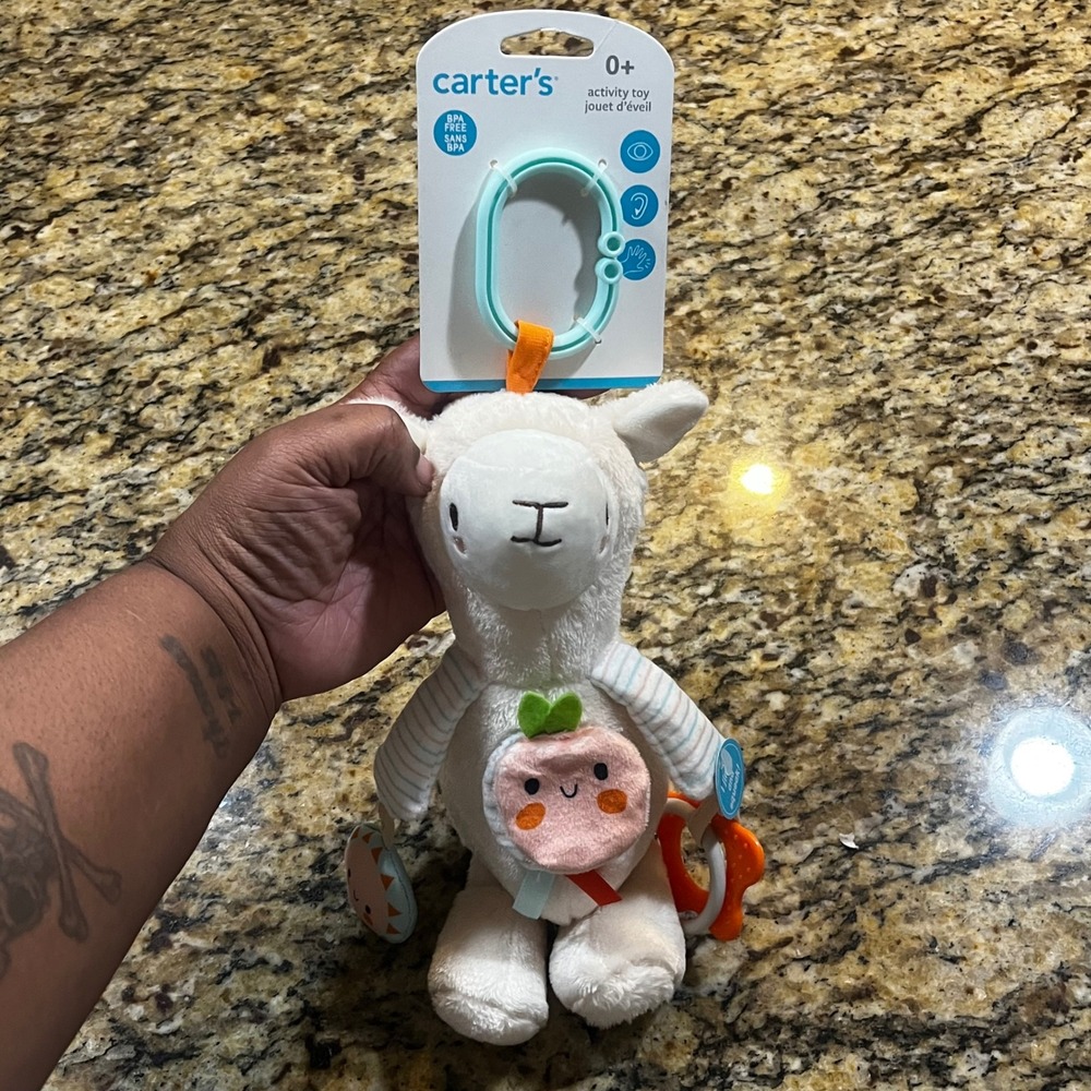 NEW Carters Baby Activity Toy Llama Plush White Sensory Teether Rattle 68048
